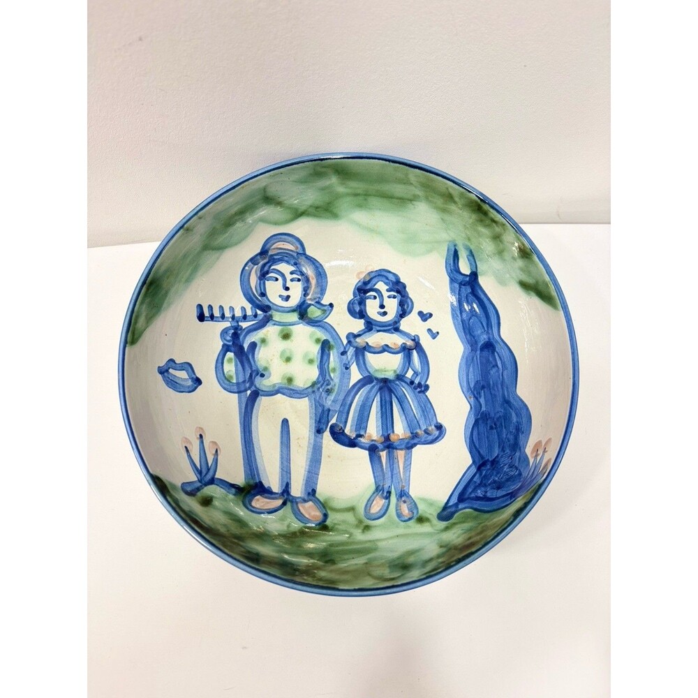 MA Hadley Pottery Farmer & Wife Large 11" Serving Bowl Country Vintage Style